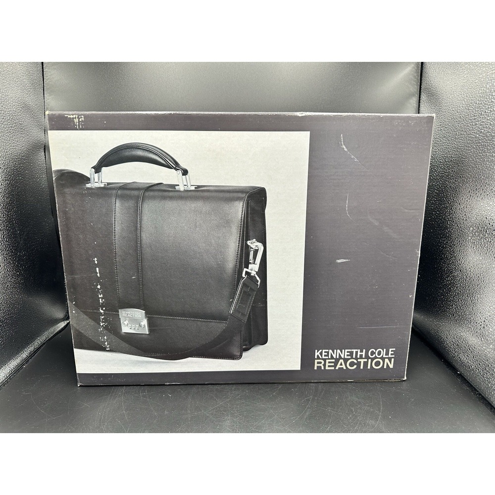 Kenneth Cole‎ "Case In Point" Flapover Portfolio Black Leather Locking Briefcase